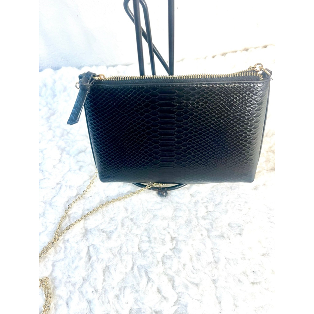 Mango MNG Coco Chain Bag Snake Skin Textured Black Crossbody purse